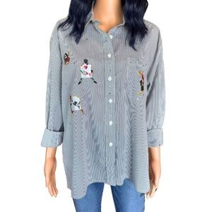 Mili Designs Appliqué Cards Gambling Button Up Shirt Size Petite Medium Poker